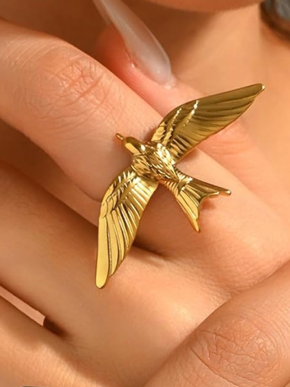 Gold Swallow Bird Adjustable Ring - Elegant Women’s Jewelry